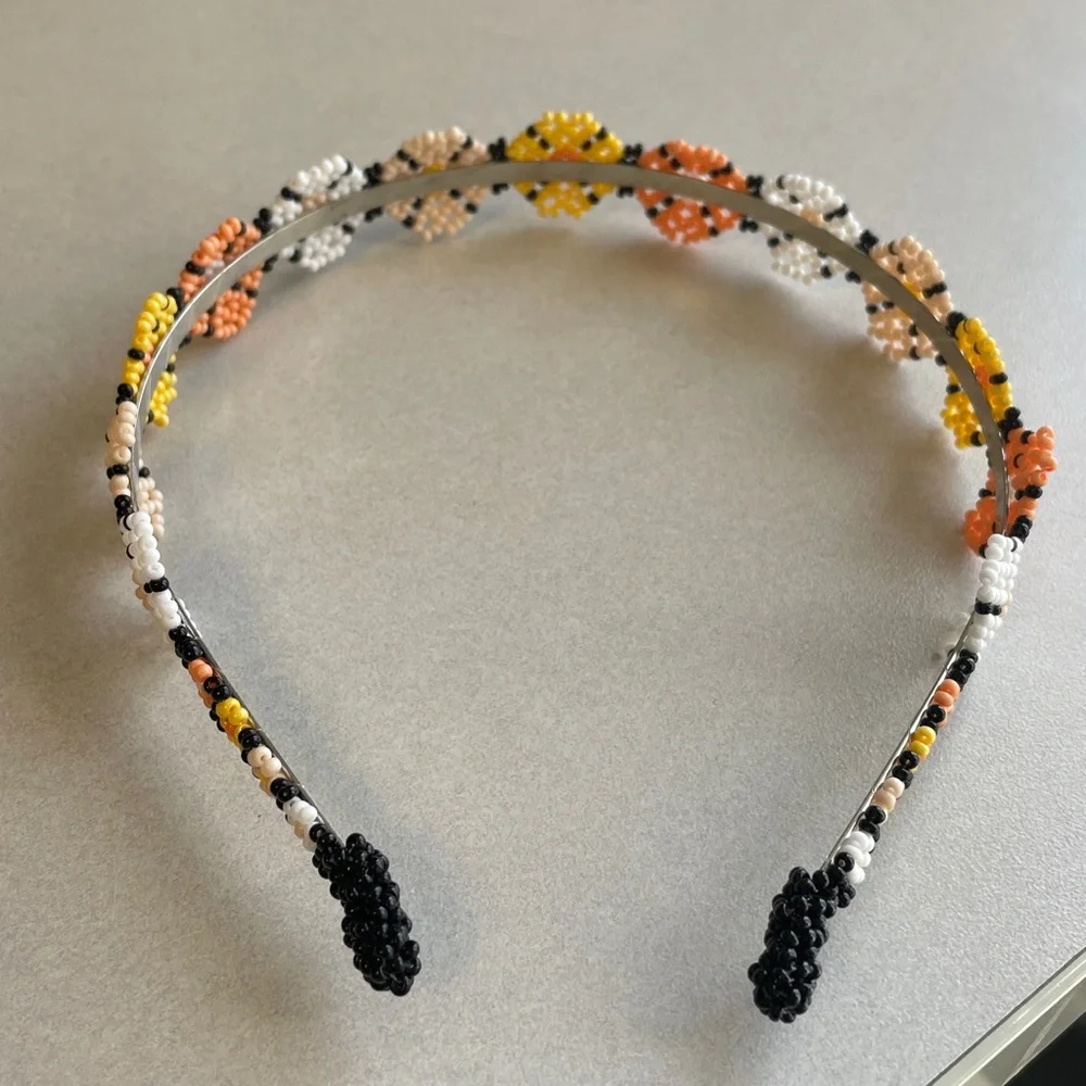 Beaded Flower Floral Headband in White, Yellow & Peach